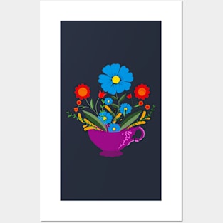 Teacup filled with gorgeous flowers Posters and Art